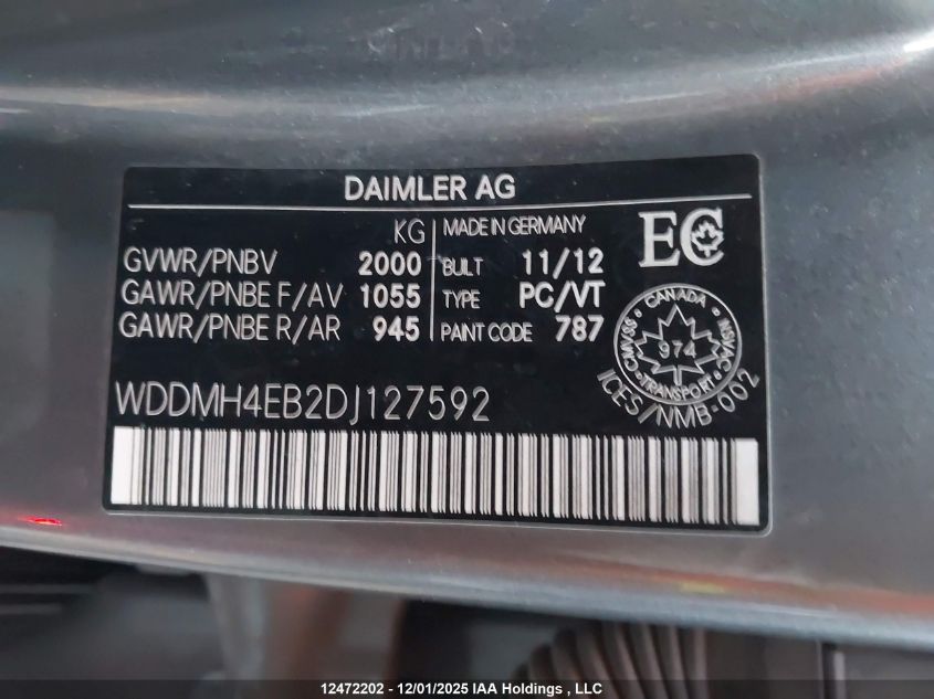 2013 Mercedes-Benz B250 VIN: WDDMH4EB2DJ127592 Lot: 12472202