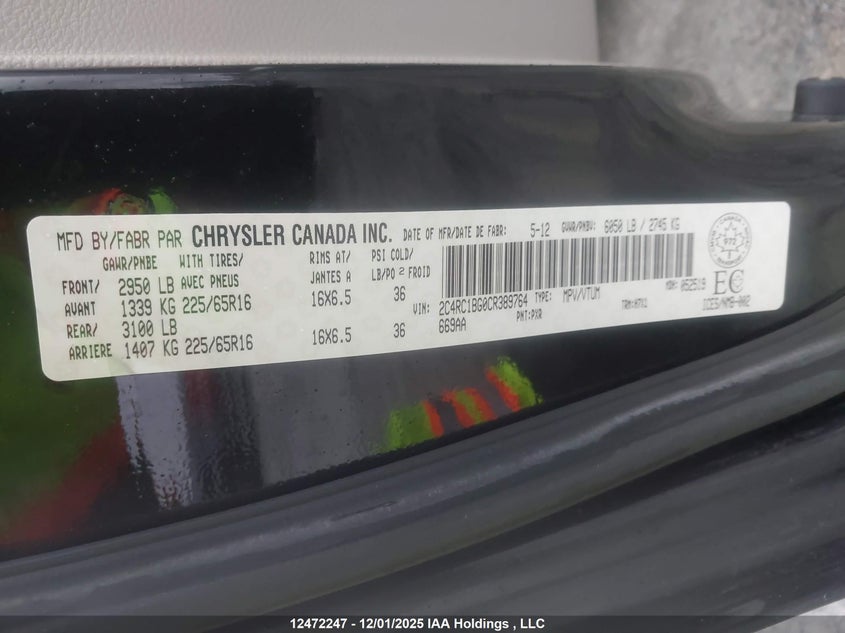 2C4RC1BG0CR389764 2012 CHRYSLER TOWN & COUNTRY photo no. 9