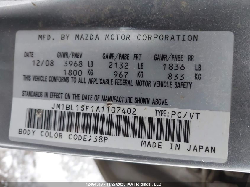 2010 Mazda Mazda3 Gs/Gx VIN: JM1BL1SF1A1107402 Lot: 12464319X