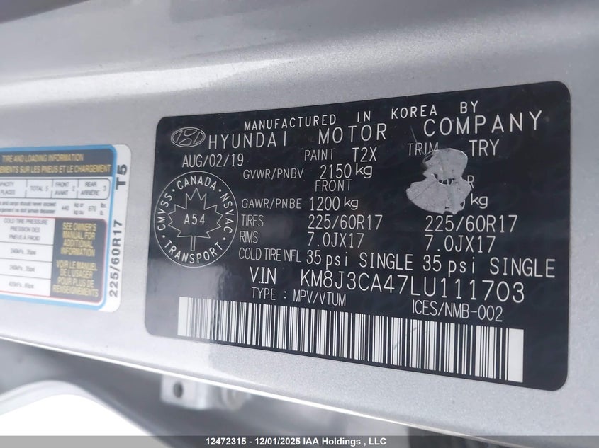KM8J3CA47LU111703 2020 HYUNDAI TUCSON photo no. 9