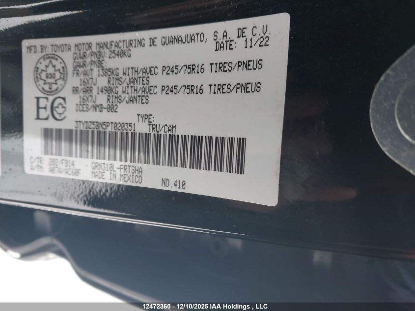 2023 Toyota Tacoma VIN: 3TYDZ5BN5PT020351 Lot: 12472360