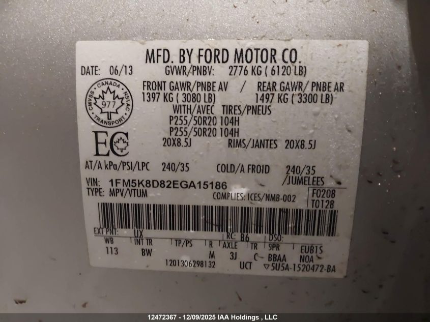 2014 Ford Explorer Xlt VIN: 1FM5K8D82EGA15186 Lot: 12472367