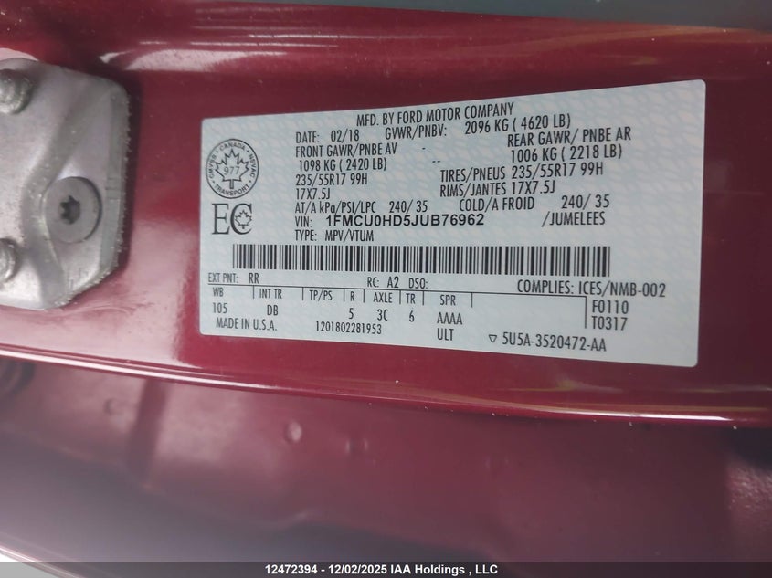 1FMCU0HD5JUB76962 2018 FORD ESCAPE photo no. 9