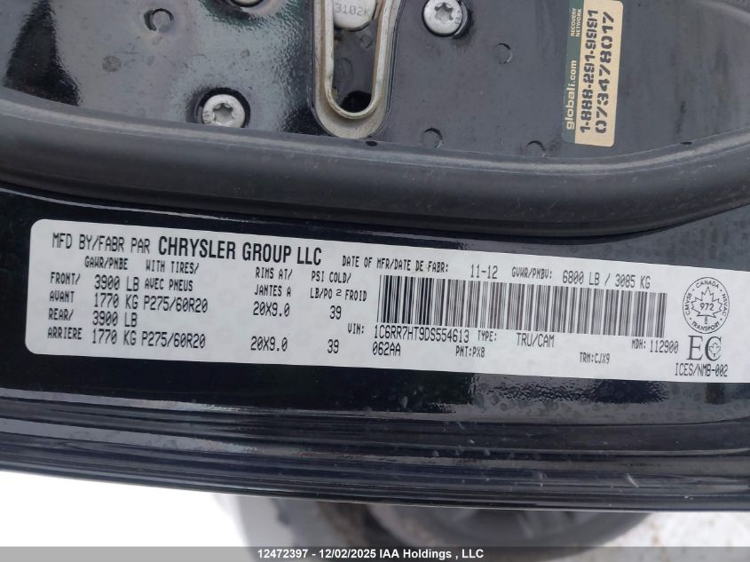 2013 Ram 1500 Sport VIN: 1C6RR7HT9DS554613 Lot: 12472397