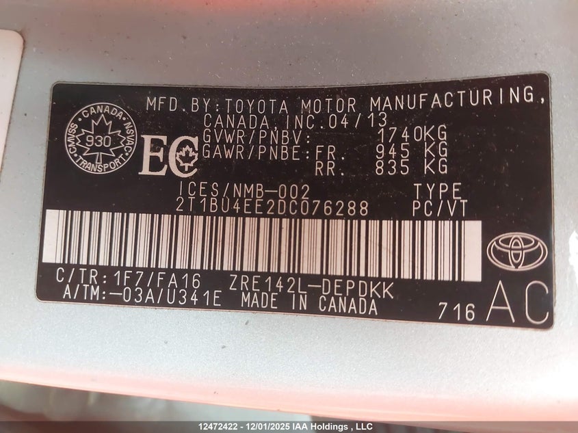 2T1BU4EE2DC076288 2013 TOYOTA COROLLA photo no. 18
