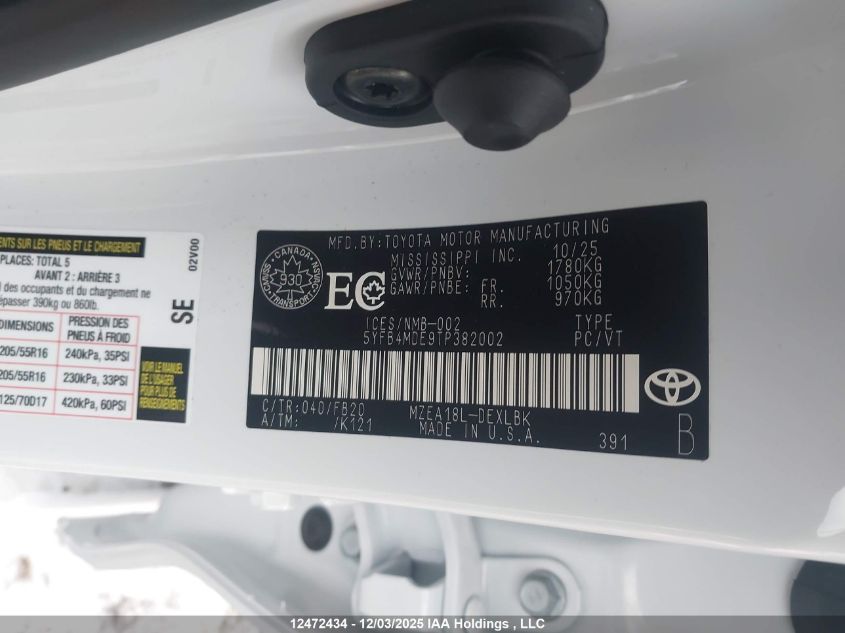 5YFB4MDE9TP382002 2026 TOYOTA COROLLA photo no. 9