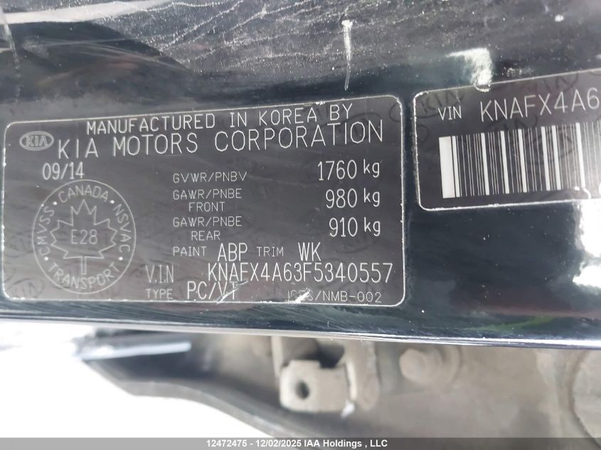 2015 Kia Forte 1.8L Lx/1.8L Lx+/Lx+ Winter Edition VIN: KNAFX4A63F5340557 Lot: 12472475