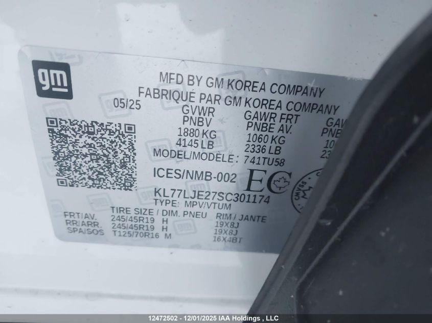 2025 Chevrolet Trax 2Rs Fwd VIN: KL77LJE27SC301174 Lot: 12472502