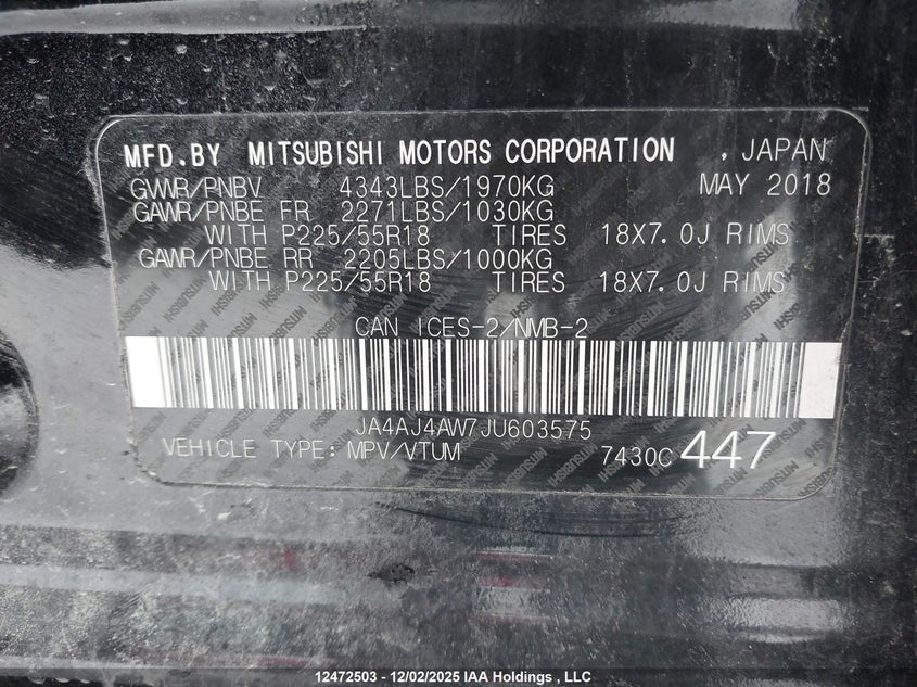 JA4AJ4AW7JU603575 2018 MITSUBISHI RVR photo no. 9