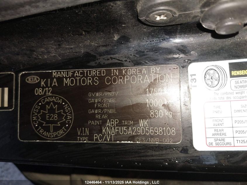 2013 Kia Forte 2.0L Ex VIN: KNAFU5A29D5698108 Lot: 12446464X