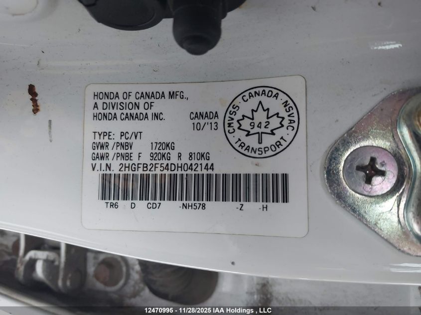 2013 Honda Civic Ex VIN: 2HGFB2F54DH042144 Lot: 12470995X