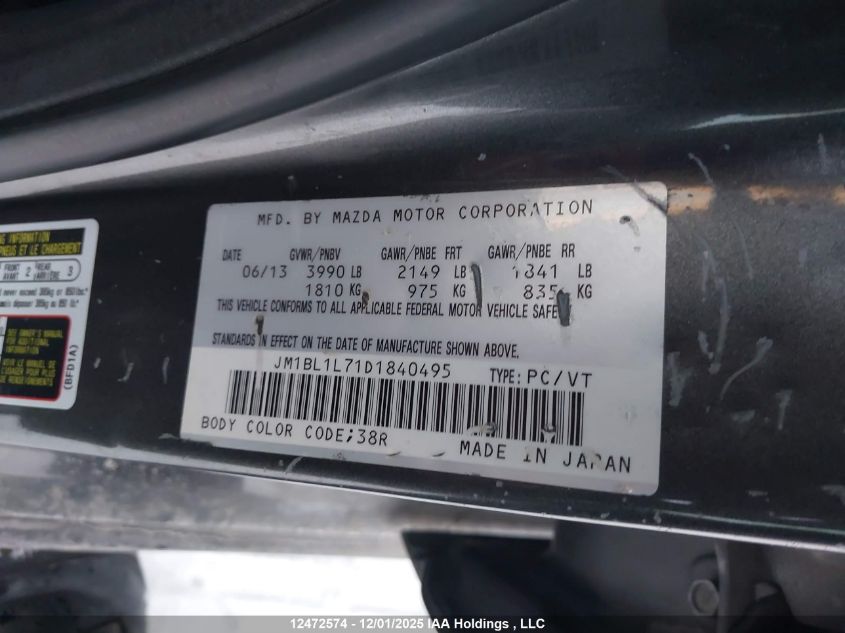 2013 Mazda 3 I VIN: JM1BL1L71D1840495 Lot: 12472574