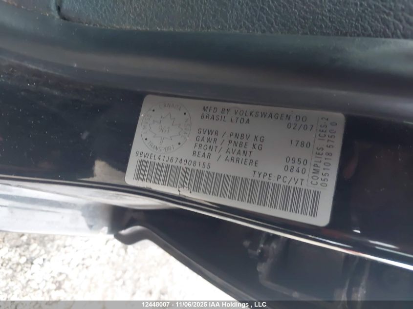 2007 Volkswagen City Golf 2.0 VIN: 9BWEL41J674008155 Lot: 12448007X