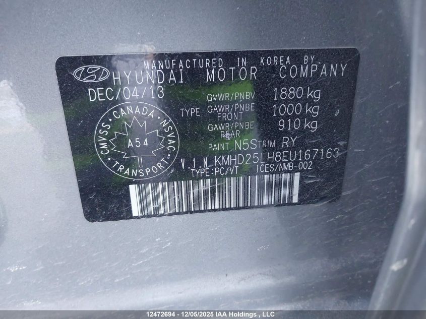 2014 Hyundai Elantra VIN: KMHD25LH8EU167163 Lot: 12472694