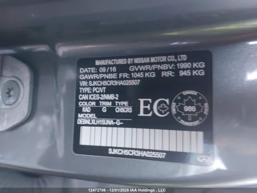 2017 Infiniti Qx30 VIN: SJKCH5CR3HA025507 Lot: 12472708