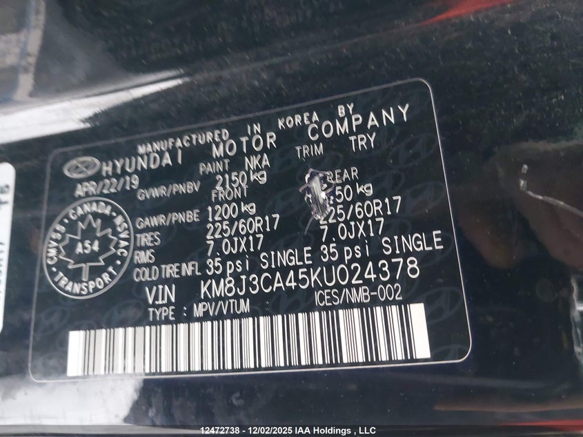 KM8J3CA45KU024378 2019 HYUNDAI TUCSON photo no. 9
