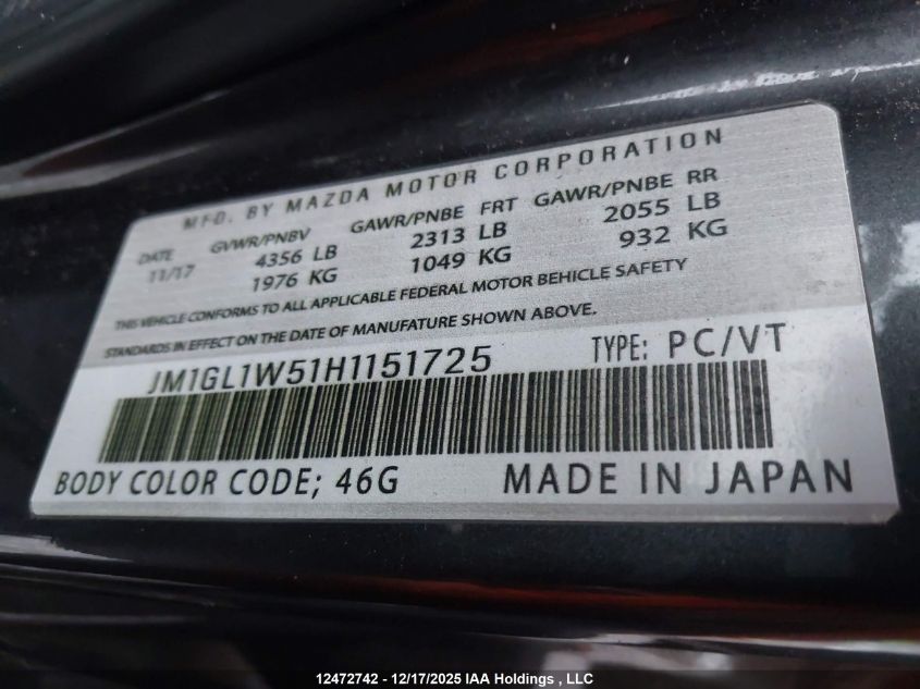 2017 Mazda Mazda6 Gt VIN: JM1GL1W51H1151725 Lot: 12472742