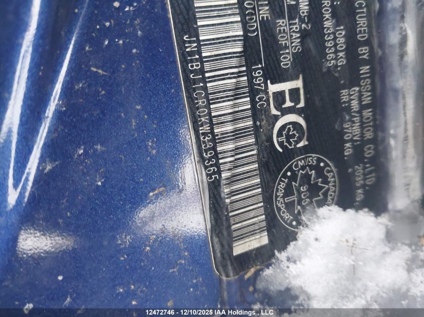 2019 Nissan Qashqai VIN: JN1BJ1CR0KW339365 Lot: 12472746