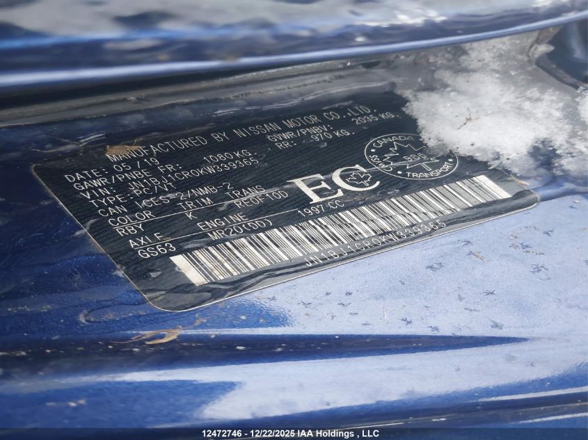 2019 Nissan Qashqai VIN: JN1BJ1CR0KW339365 Lot: 12472746