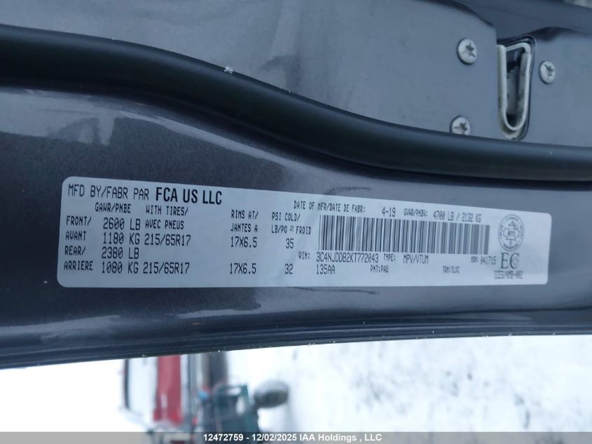 2019 Jeep Compass Trailhawk VIN: 3C4NJDDB2KT772043 Lot: 12472759