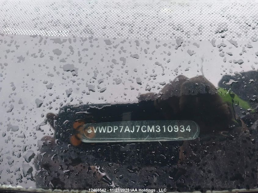 2012 Volkswagen Jetta 2.5L Se VIN: 3VWDP7AJ7CM310934 Lot: 12468542X