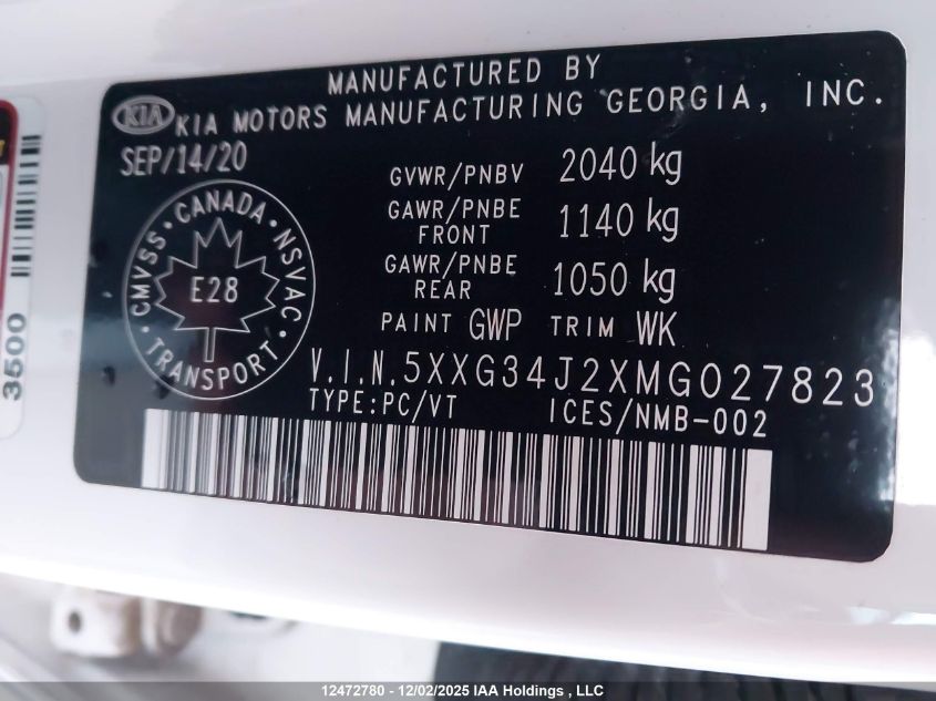 2021 Kia K5 Ex VIN: 5XXG34J2XMG027823 Lot: 12472780