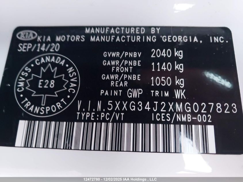 2021 Kia K5 Ex VIN: 5XXG34J2XMG027823 Lot: 12472780