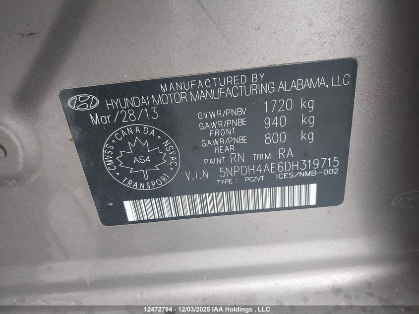 5NPDH4AE6DH319715 2013 HYUNDAI ELANTRA photo no. 9