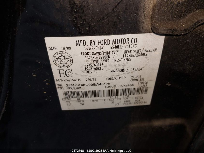 2009 Ford Edge Sel VIN: 2FMDK48C09BA46176 Lot: 12472798