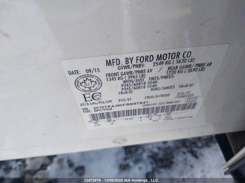 2015 Ford Edge VIN: 2FMTK4J80FBB97841 Lot: 12472876