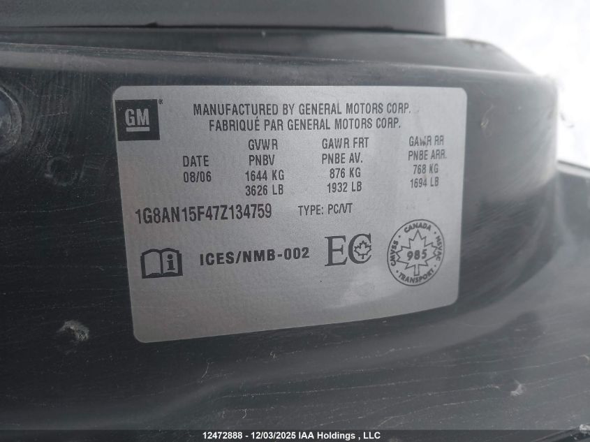 2007 Saturn Ion Level 2 VIN: 1G8AN15F47Z134759 Lot: 12472888