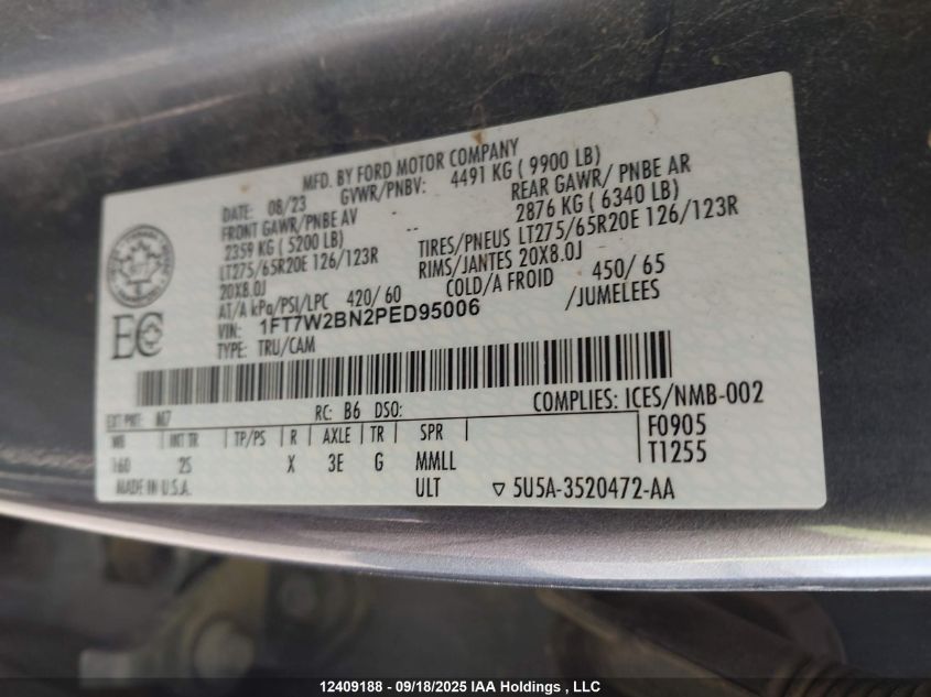 2023 Ford F-250 Xlt VIN: 1FT7W2BN2PED95006 Lot: 12409188X