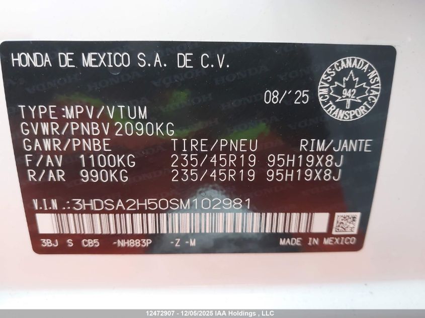 2025 Acura Adx A-Spec VIN: 3HDSA2H50SM102981 Lot: 12472907