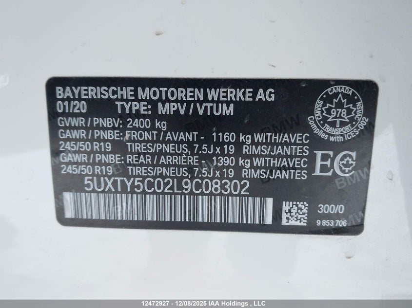 5UXTY5C02L9C08302 | 2020 BMW X3 xDrive30I