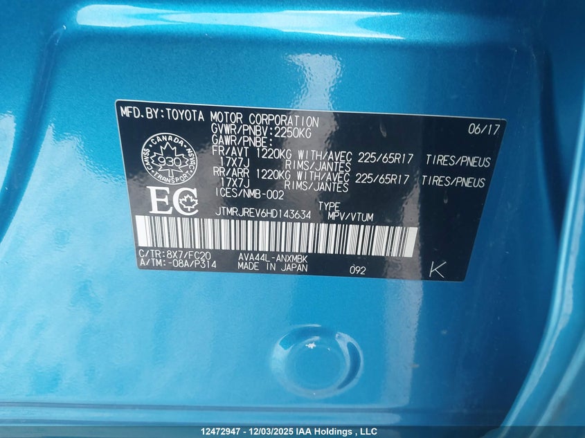 JTMRJREV6HD143634 2017 TOYOTA RAV 4 photo no. 19