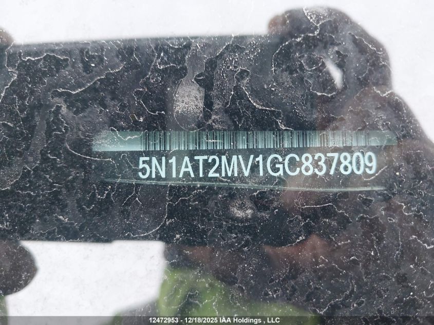 2016 Nissan Rogue S/Sl/Sv VIN: 5N1AT2MV1GC837809 Lot: 12472953