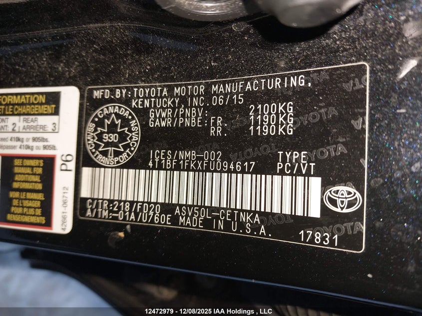 4T1BF1FKXFU094617 2015 TOYOTA CAMRY photo no. 18