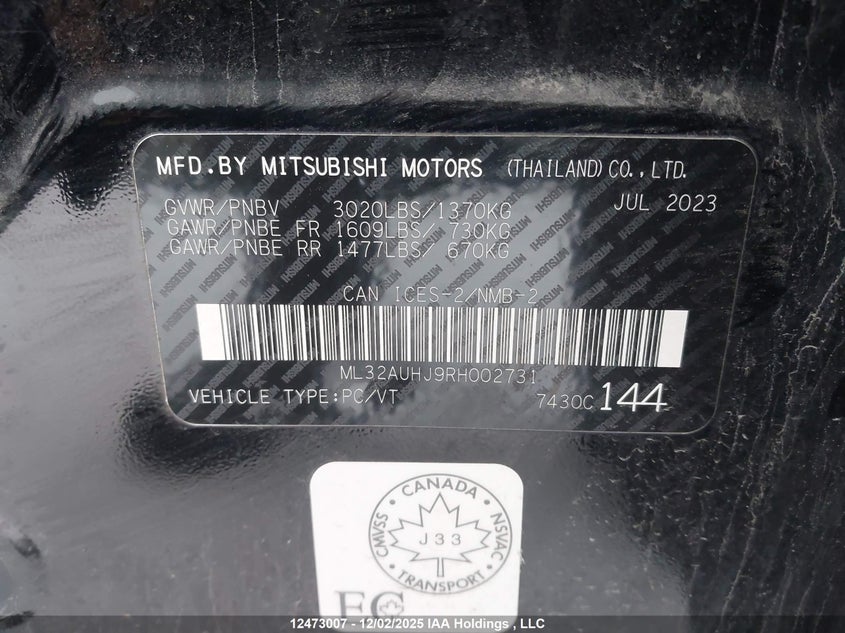 ML32AUHJ9RH002731 2024 MITSUBISHI MIRAGE photo no. 9