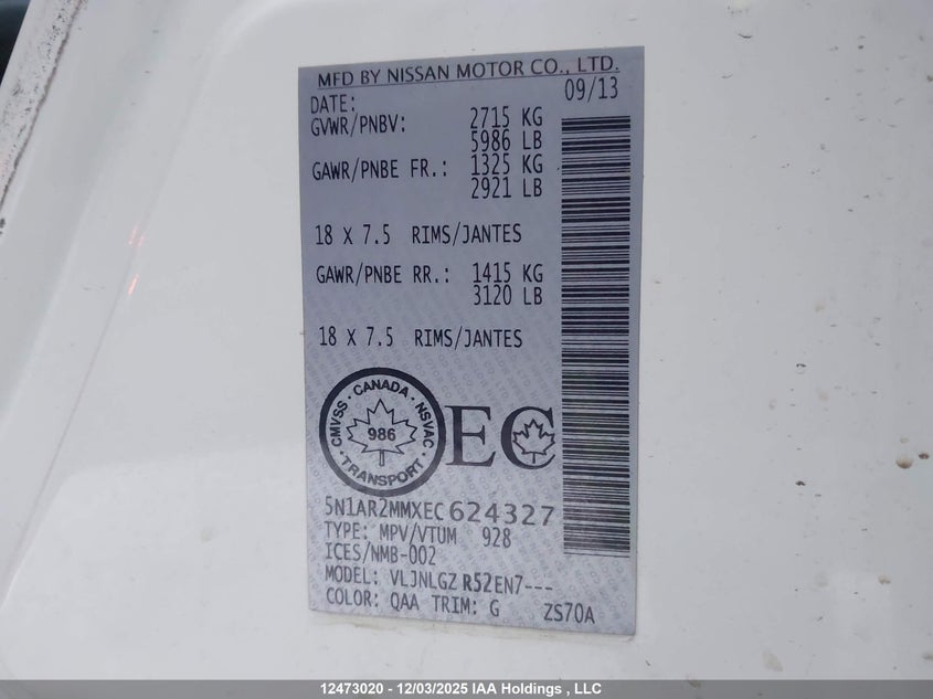 5N1AR2MMXEC624327 2014 NISSAN PATHFINDER photo no. 19