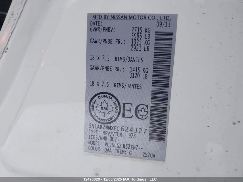 5N1AR2MMXEC624327 2014 NISSAN PATHFINDER photo no. 9