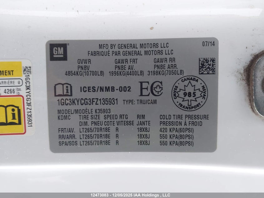 1GC3KYCG3FZ135931 2015 CHEVROLET SILVERADO photo no. 9