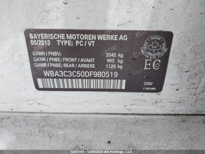 2013 BMW 320I xDrive VIN: WBA3C3C50DF980519 Lot: 12473141