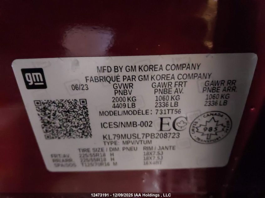 2023 Chevrolet Trailblazer Rs VIN: KL79MUSL7PB208723 Lot: 12473191