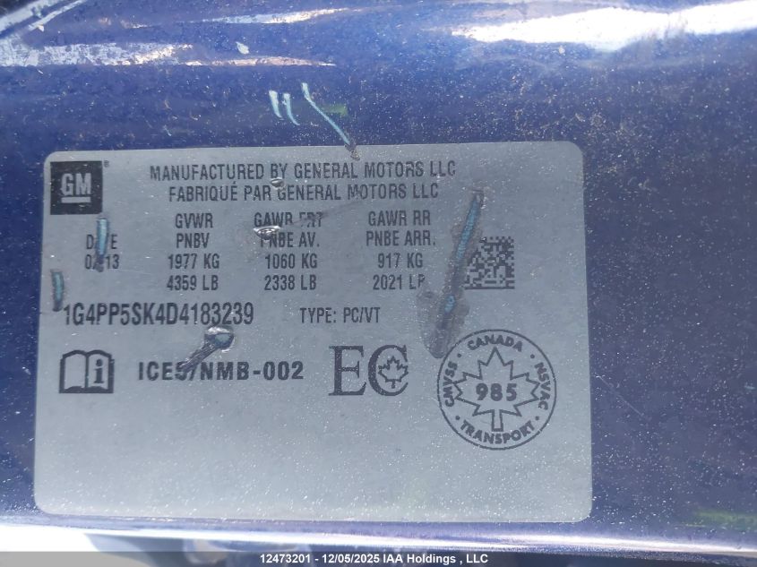 2013 Buick Verano VIN: 1G4PP5SK4D4183239 Lot: 12473201