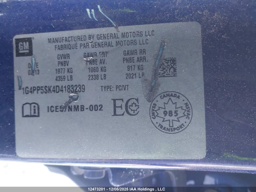 2013 Buick Verano VIN: 1G4PP5SK4D4183239 Lot: 12473201