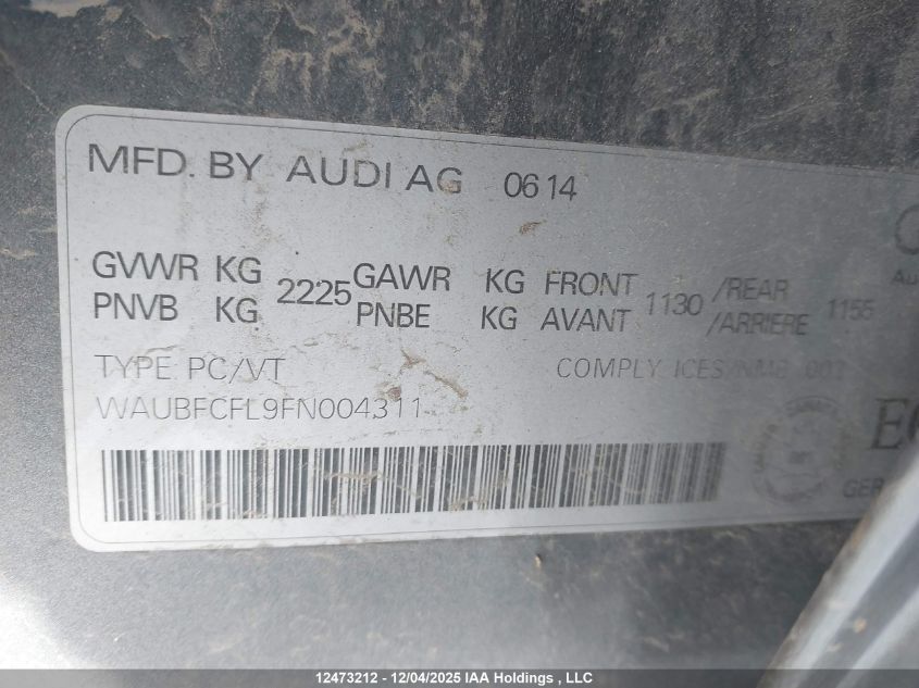 2015 Audi A4 2.0T Komfort Plus VIN: WAUBFCFL9FN004311 Lot: 12473212