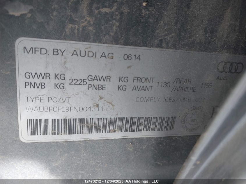 2015 Audi A4 2.0T Komfort Plus VIN: WAUBFCFL9FN004311 Lot: 12473212