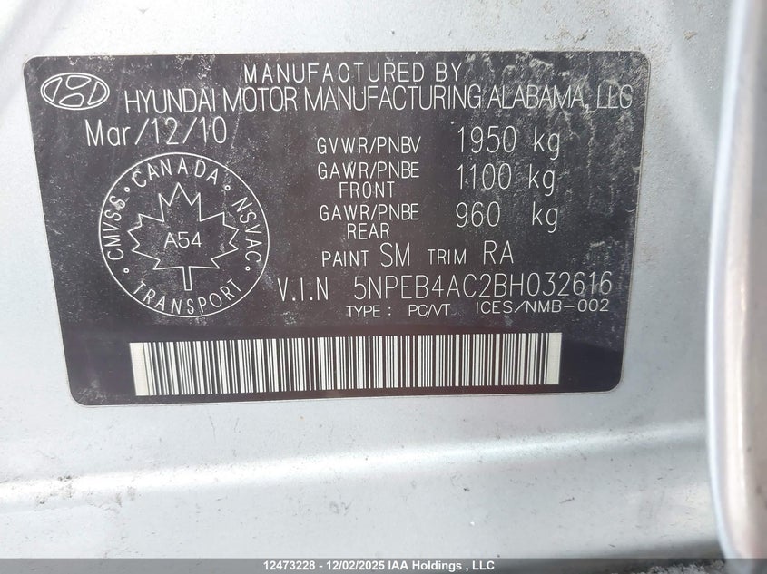 5NPEB4AC2BH032616 2011 HYUNDAI SONATA photo no. 9