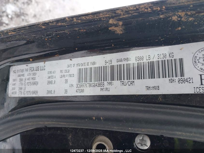 2019 Dodge Ram 1500 VIN: 3C6RR7KT8KG643859 Lot: 12473237