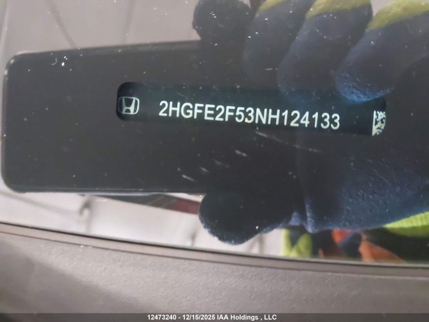 2022 Honda Civic Sport VIN: 2HGFE2F53NH124133 Lot: 12473240